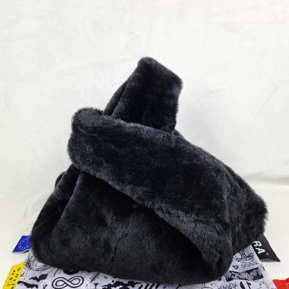 KARA Black Genuine Lamb Fur & Suede Mini Shopper or Japanese Knot Bag RARE HTF - Picture 8 of 12